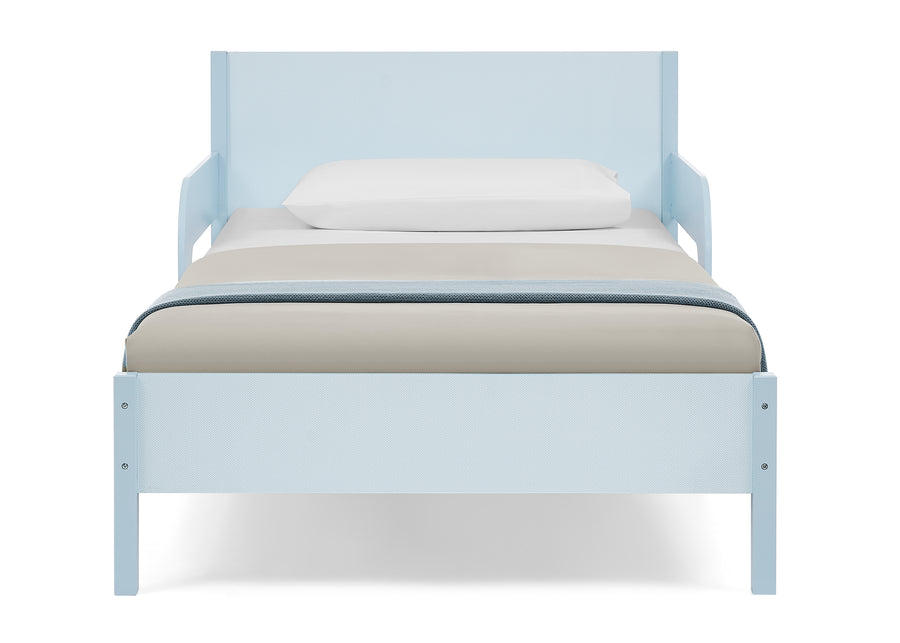 Light Blue Herringbone (1725) 3-Cora Wood Twin Bed with Removable Guardrails
