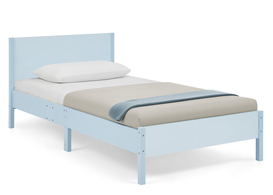 Light Blue Herringbone (1725) 2-Cora Wood Twin Bed with Removable Guardrails