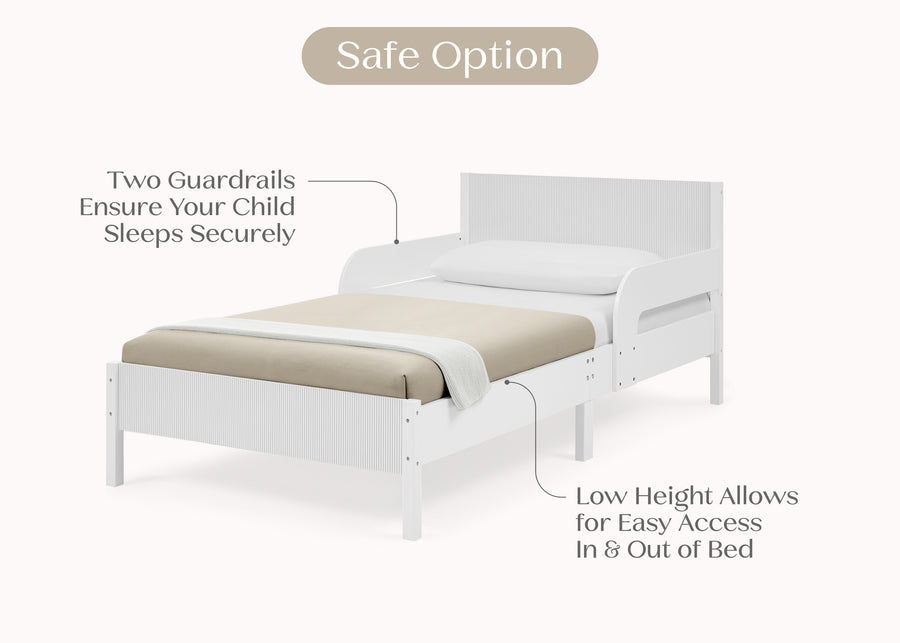 White Oxford Stripes (1726) 16-Cora Wood Twin Bed with Removable Guardrails