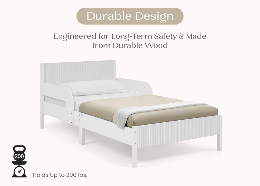 White Oxford Stripes (1726) 18-Cora Wood Twin Bed with Removable Guardrails