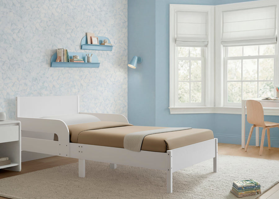 White Oxford Stripes (1726) 8-Cora Wood Twin Bed with Removable Guardrails