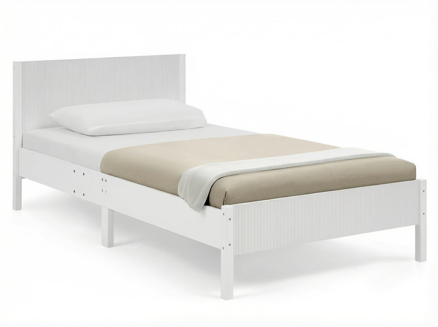 White Oxford Stripes (1726) 9-Cora Wood Twin Bed with Removable Guardrails