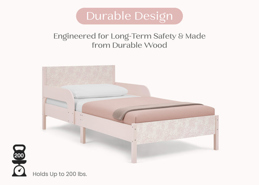 Pink Floral Toile (1727) 30-Cora Wood Twin Bed with Removable Guardrails