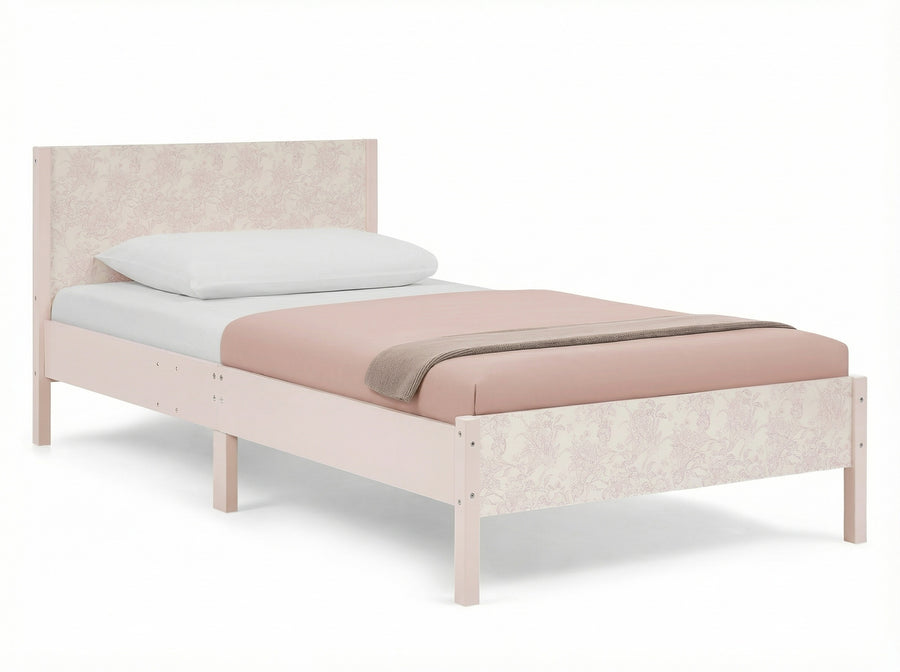 Pink Floral Toile (1727) 15-Cora Wood Twin Bed with Removable Guardrails