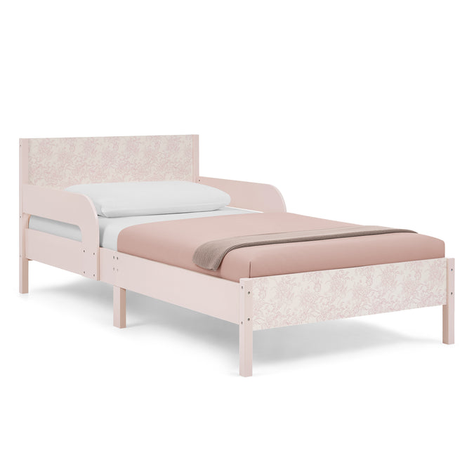 DCB: Pink Floral Toile (1727) 19-Cora Wood Twin Bed with Removable Guardrails