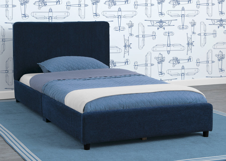 Navy Tweed (1602) 18-Upholstered Twin Bed with Headboard