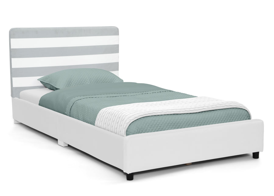 Grey with White Stripes (1603) 28-Upholstered Twin Bed with Headboard