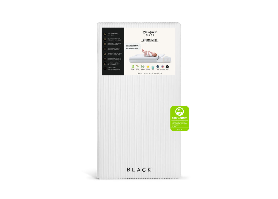 White electronic device packaging with black label and green tag on a white background