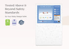Delta Children mattress topper packaging with safety standards logos on a white background 4-Twinkle Galaxy Limited 4-inch Mini Crib Mattress