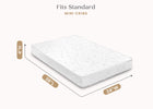 White mattress with dimensions labeled for standard mini cribs on a white background 6-Twinkle Galaxy Limited 4-inch Mini Crib Mattress