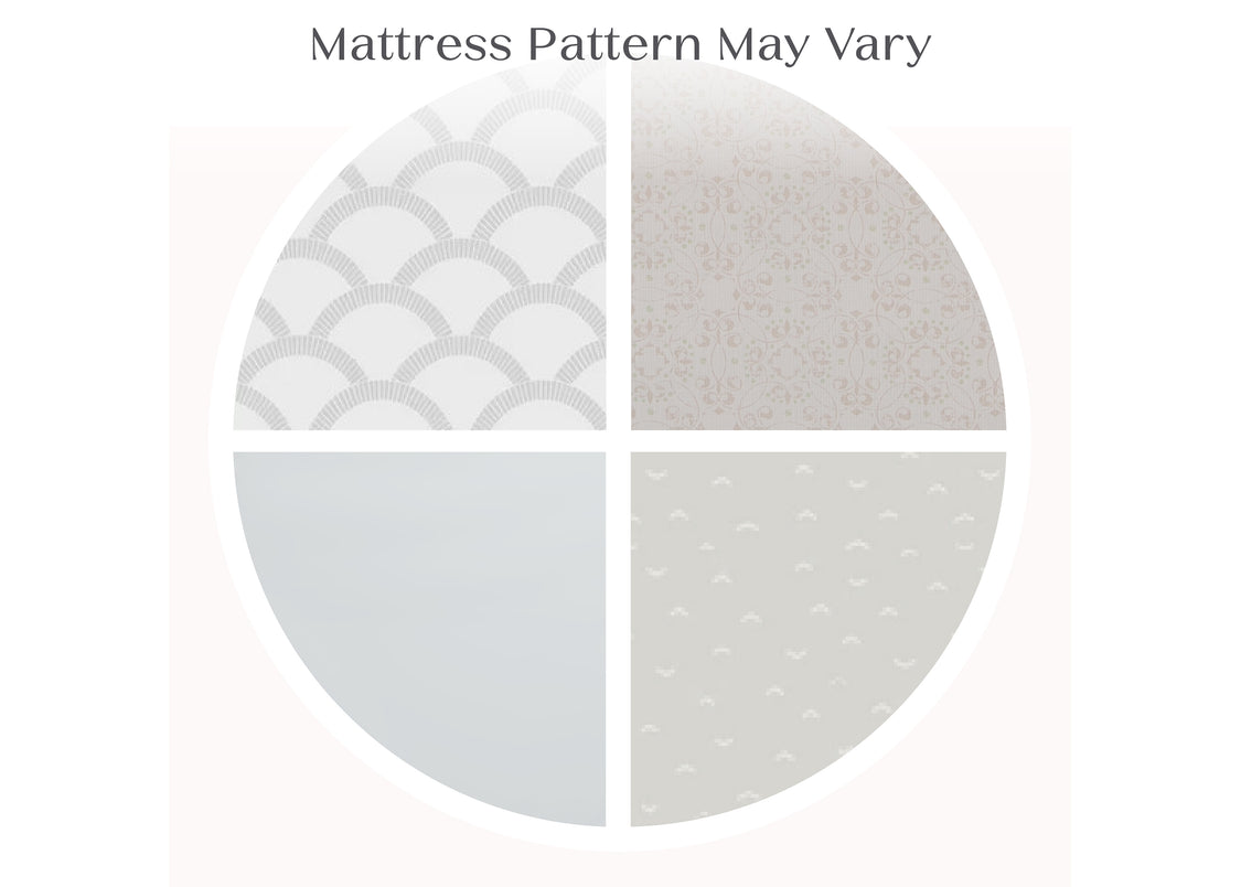 Four circular cutouts showing different mattress texture patterns on a white background.