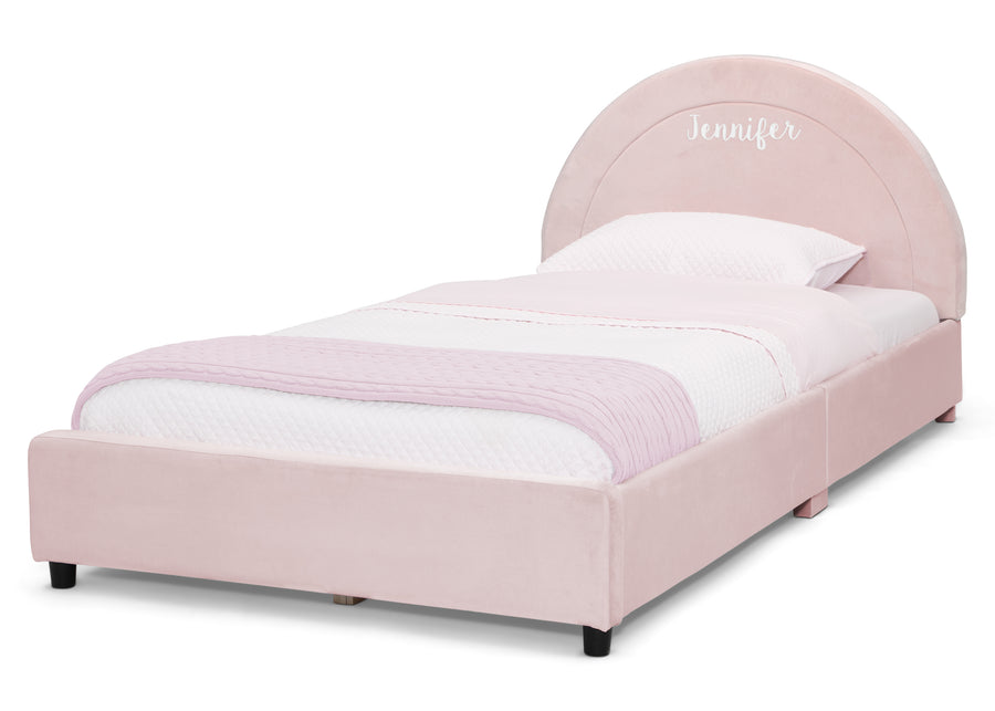 Pink with Velvet Piping (12081) 5-Personalized Upholstered Twin Bed with Round Headboard