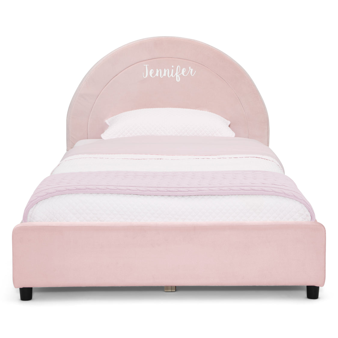 Personalized Upholstered Twin Bed with Round Headboard