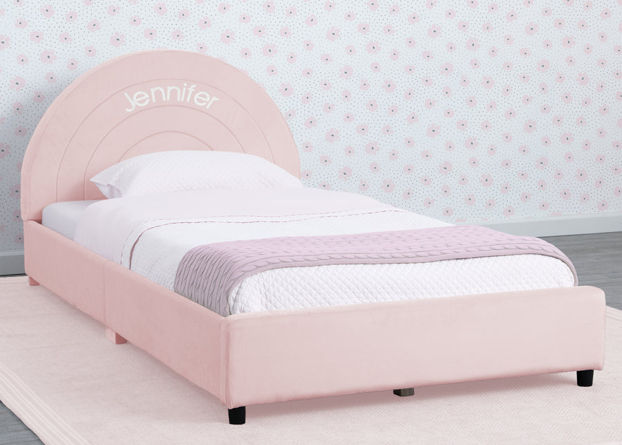 Pink with Velvet Quilted (12082) 9-Personalized Upholstered Twin Bed with Round Headboard