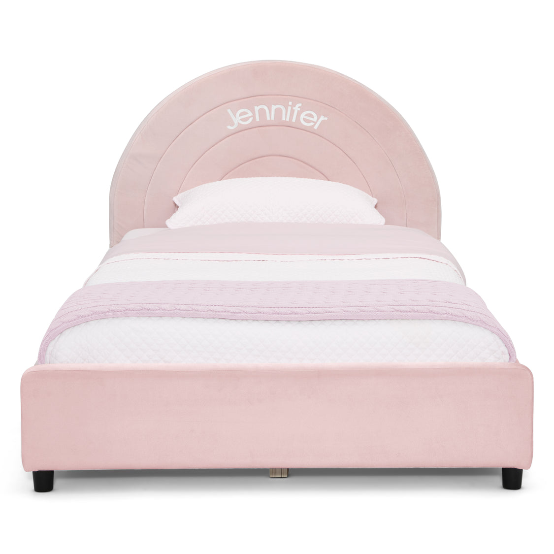 Personalized Upholstered Twin Bed with Round Headboard