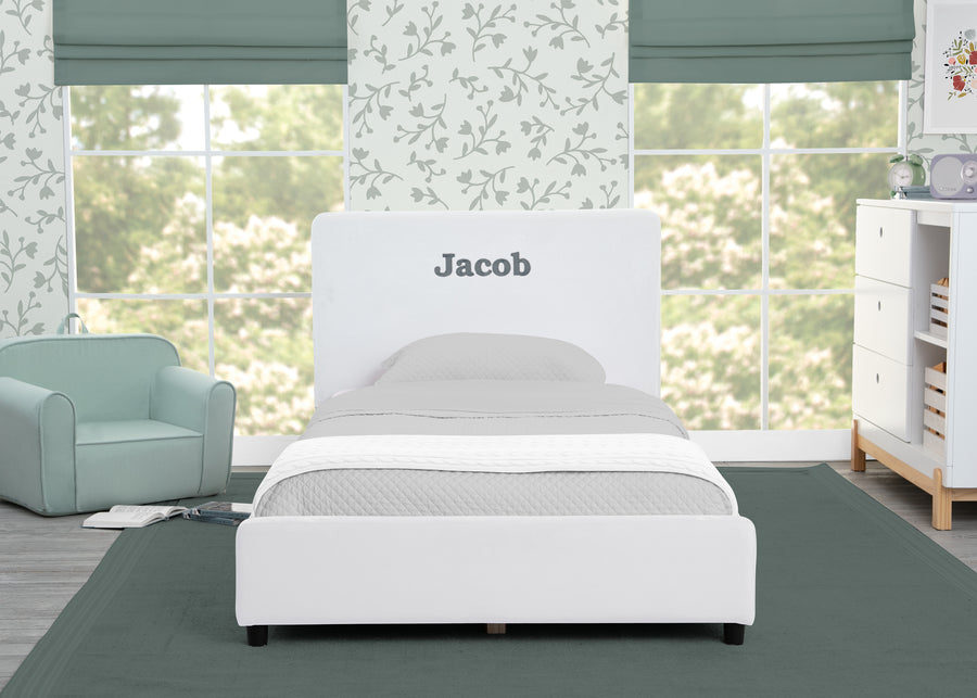White Velvet (1600) 1-Personalized Upholstered  Twin Bed with Headboard