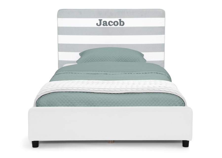 Grey with White Stripes (1603) 24-Personalized Upholstered  Twin Bed with Headboard