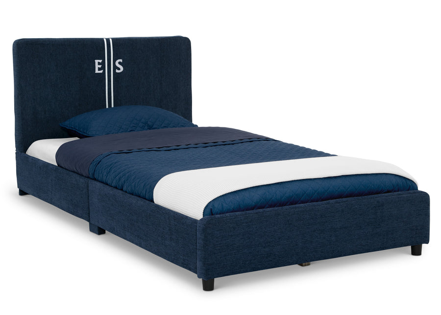 Navy Tweed Stripe (1605) 39-Personalized Upholstered  Twin Bed with Headboard