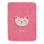 Personalized Sherpa Throw Blanket with Storage Pocket for Kids - Magenta Cat (1246) - Accessories
