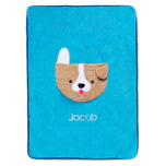 Personalized Sherpa Throw Blanket with Storage Pocket for Kids - Teal Dog (1247) - Accessories