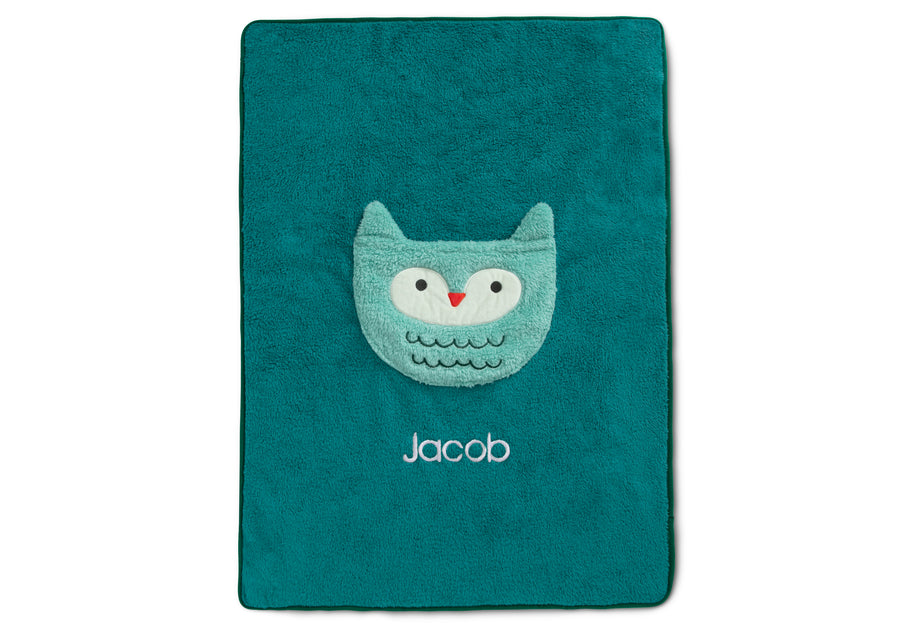 Green Owl (1250) 17-Personalized Sherpa Throw Blanket with Storage Pocket for Kids