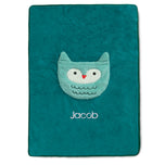 Personalized Sherpa Throw Blanket with Storage Pocket for Kids - Green Owl (1250) - Accessories