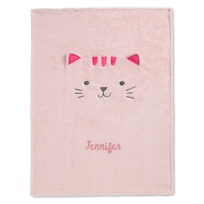 DCB: Pink Cat (1261) 0-Personalized Sherpa Throw Blanket for Kids