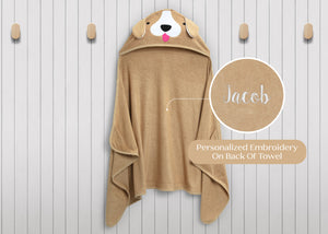 Tan Dog (1239) 2-Personalized Kids Hooded Bath Towel with Pockets