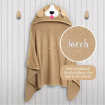 Personalized Kids Hooded Bath Towel with Pockets - Tan Dog (1239) - Accessories