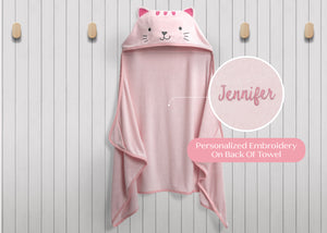 Pink Cat (1261) 3-Personalized Kids Hooded Bath Towel with Pockets