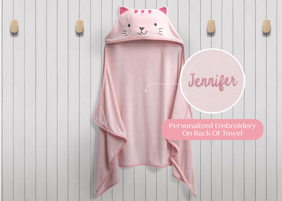 Pink Cat (1261) 9-Personalized Kids Hooded Bath Towel with Pockets