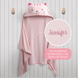 Personalized Kids Hooded Bath Towel with Pockets - Pink Cat (1261) - Accessories