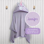 Personalized Kids Hooded Bath Towel with Pockets - Light Purple Unicorn (1262) - Accessories