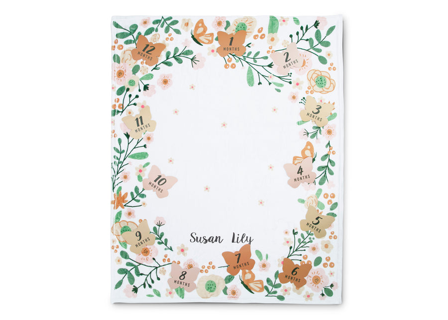 Floral (1287) 2-Personalized Milestone Baby Blanket