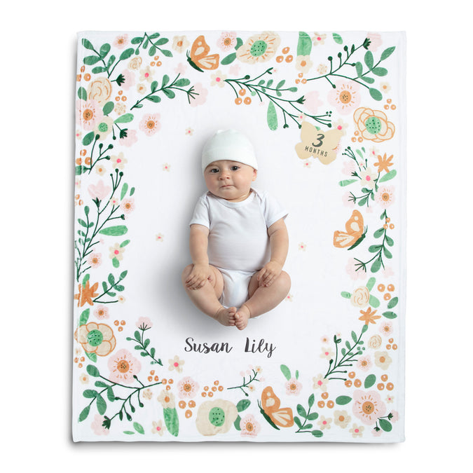 DCB: Floral (1287) 14-Personalized Milestone Baby Blanket