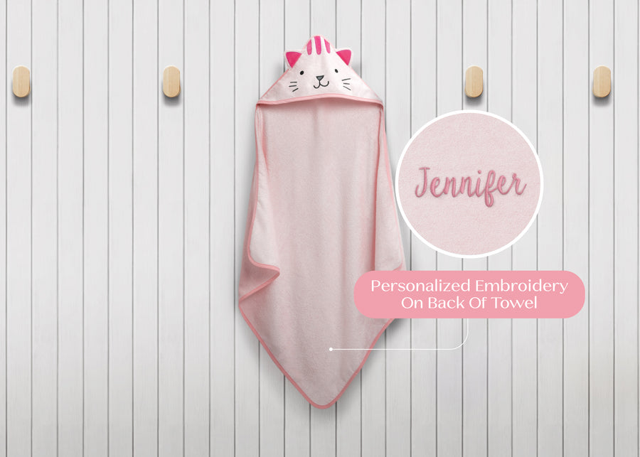 Pink Cat (1261) 14-Personalized Baby Hooded Bath Towel
