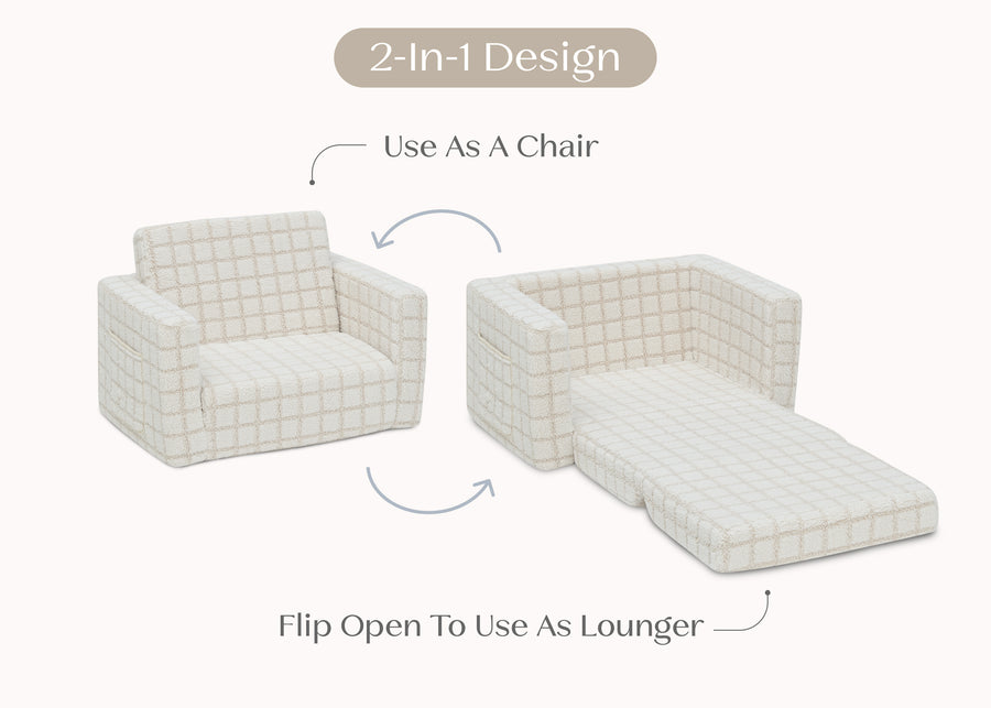 Cream (1708) 10-Checkered Cozee Flip-Out 2-in-1 Convertible Chair to Lounger