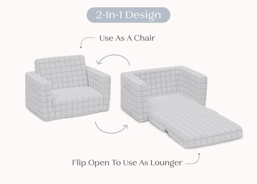 Grey (1709) 17-Checkered Cozee Flip-Out 2-in-1 Convertible Chair to Lounger
