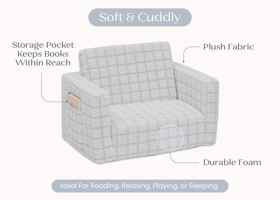 Grey (1709) 20-Checkered Cozee Flip-Out 2-in-1 Convertible Chair to Lounger