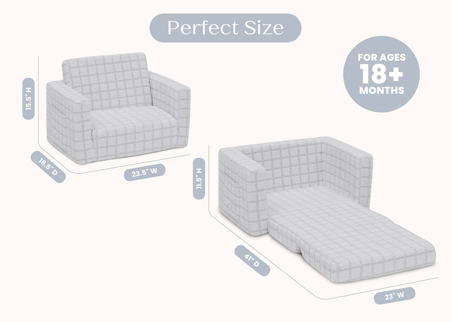 Grey (1709) 19-Checkered Cozee Flip-Out 2-in-1 Convertible Chair to Lounger