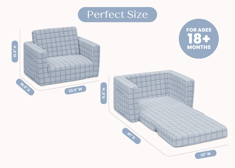 Blue (1711) 5-Checkered Cozee Flip-Out 2-in-1 Convertible Chair to Lounger