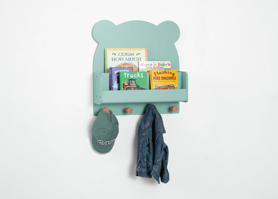 Sage Green (1284) 31-Brannan Bear Wall Shelf with 4 Hooks