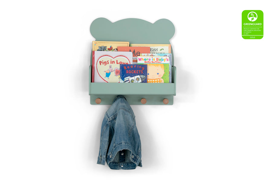 Sage Green (1284) 33-Brannan Bear Wall Shelf with 4 Hooks