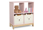 Children's bookshelf with teddy bear design storage bins and toys on a white background 33-Brannan Bear Bookcase with Bins