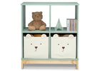 Children's bookshelf with teddy bear, books, and storage bins with bear faces on a white background 24-Brannan Bear Bookcase with Bins