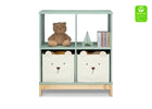 Children's bookshelf with teddy bear and storage bins on a white background 27-Brannan Bear Bookcase with Bins
