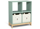 Children's bookshelf with two bear-themed storage bins on a white background 22-Brannan Bear Bookcase with Bins