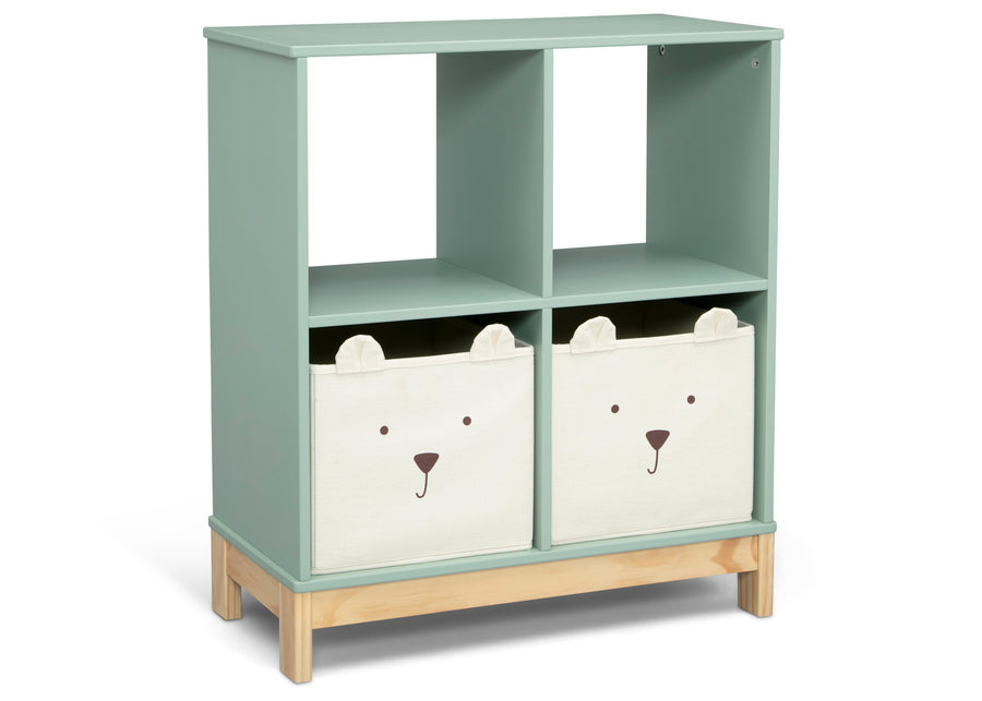 Children's bookshelf with two bear-themed storage bins on a white background 22-Brannan Bear Bookcase with Bins