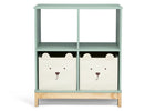 Children's bookshelf with two bear-faced storage bins on a white background 25-Brannan Bear Bookcase with Bins