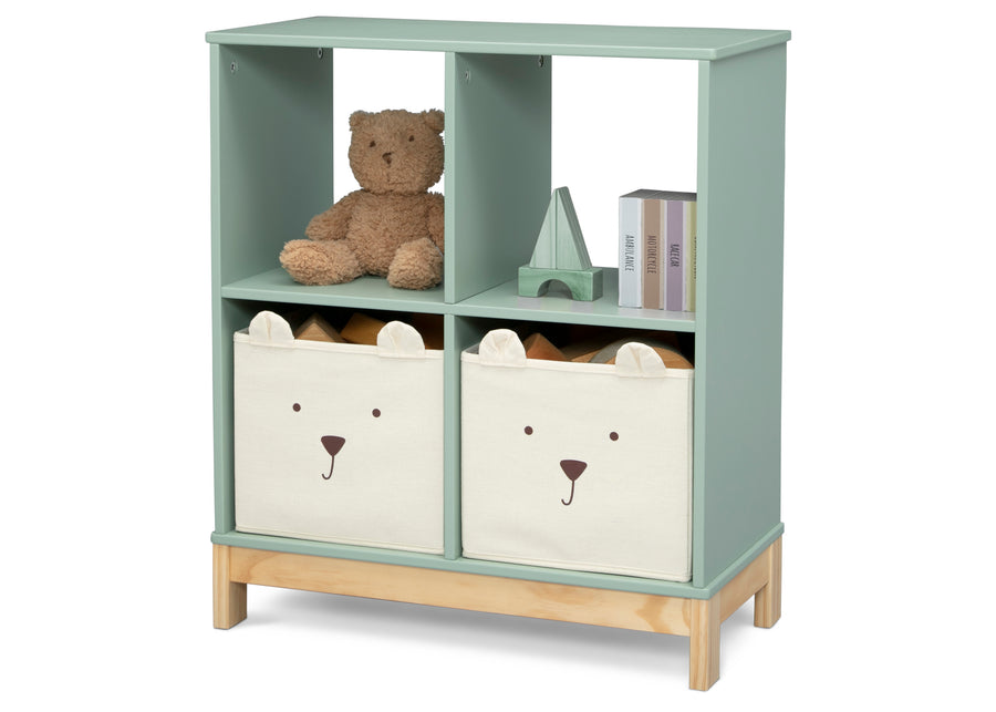 Children's storage unit with teddy bear design on the doors against a white background 16-Brannan Bear Bookcase with Bins